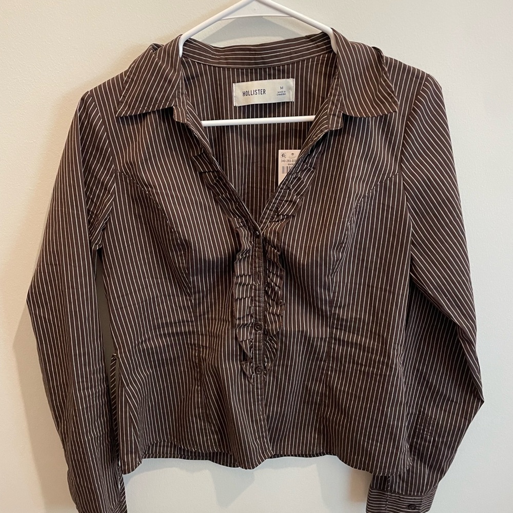 Hollister Chocolate Pinstripe Blouse